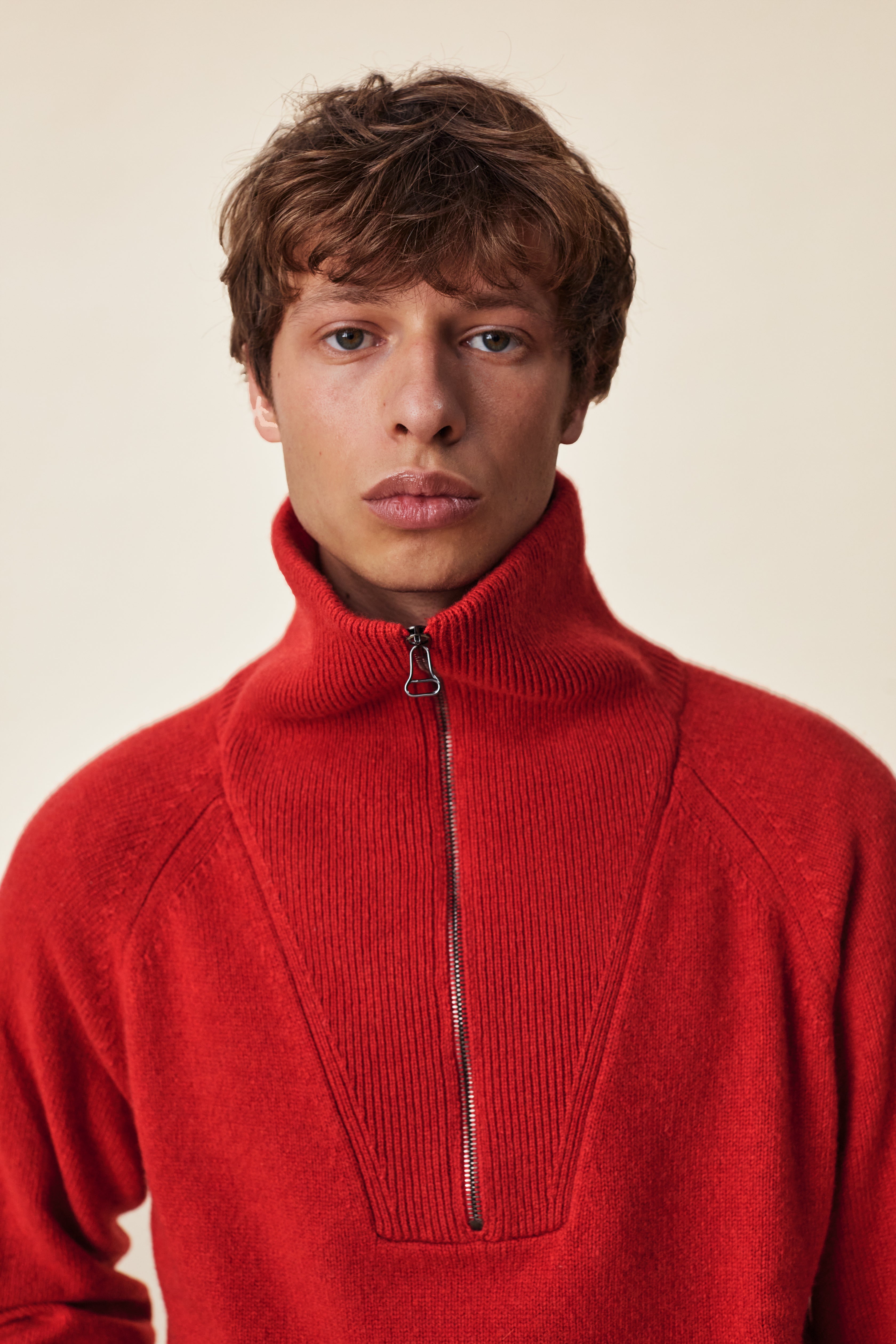 Red Men's zip neck sweater Cashmere