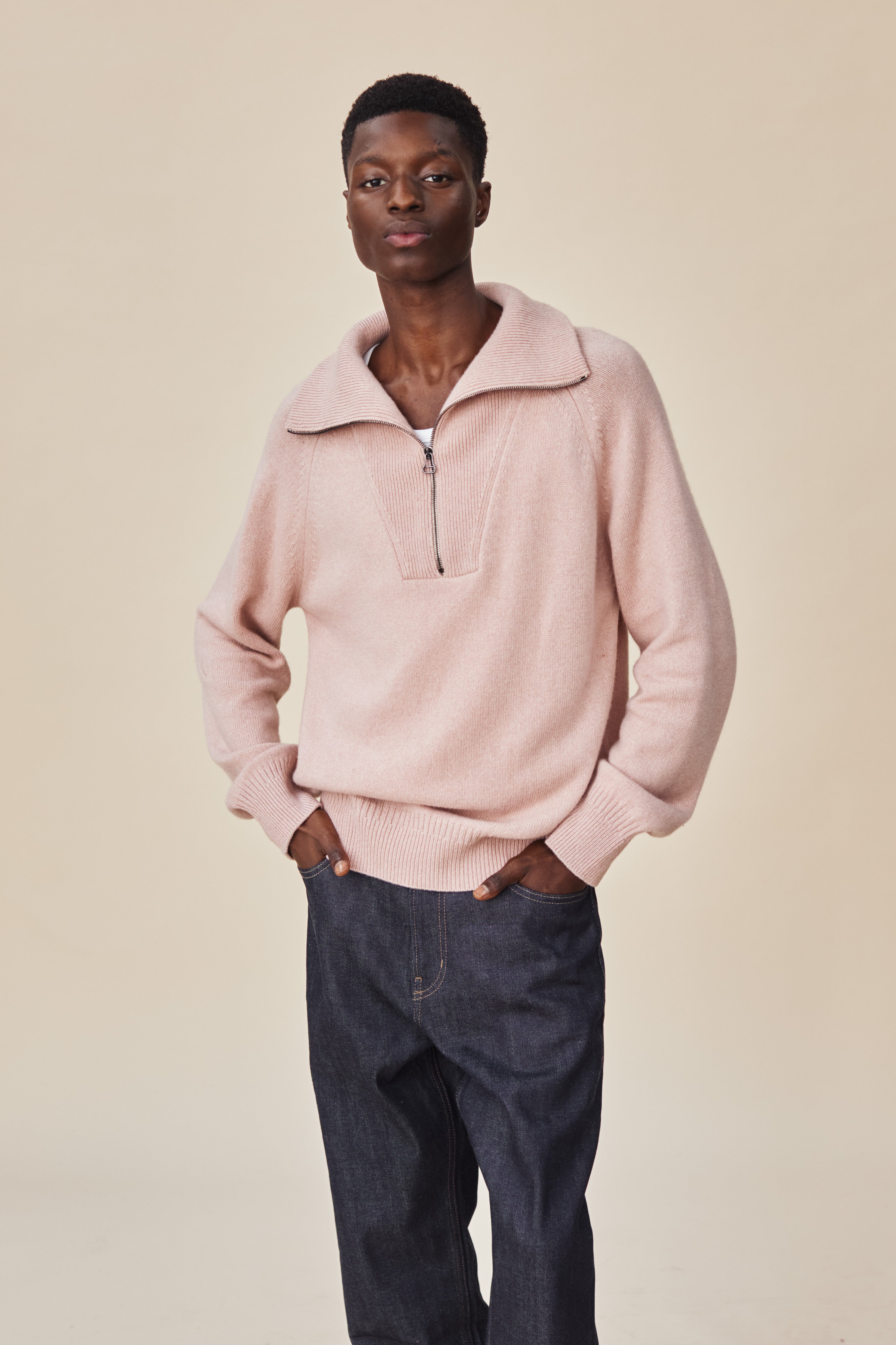 Men's pink zip neck sweater Cashmere