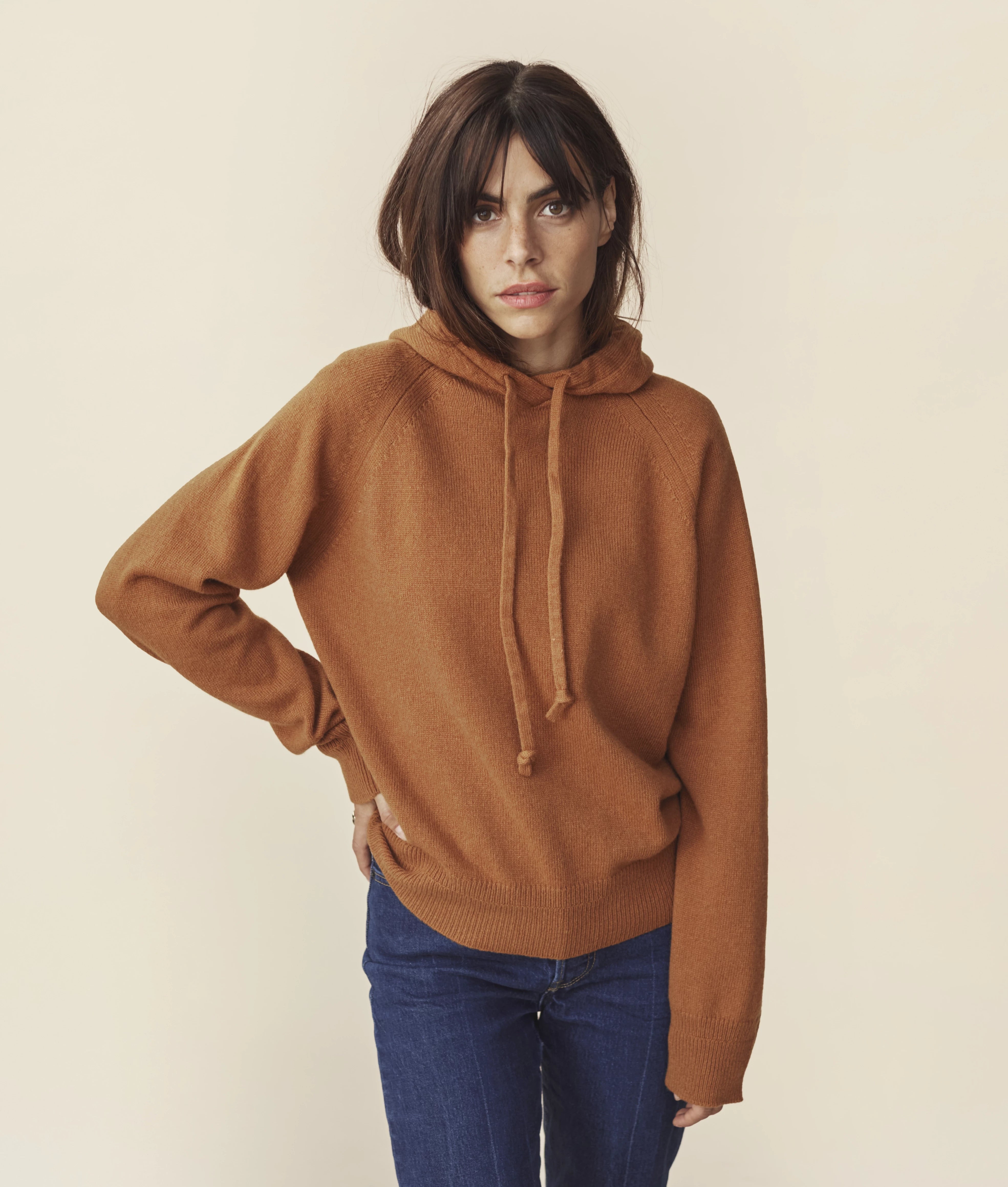 Wool hoodie and Cashmere Women's Ochre
