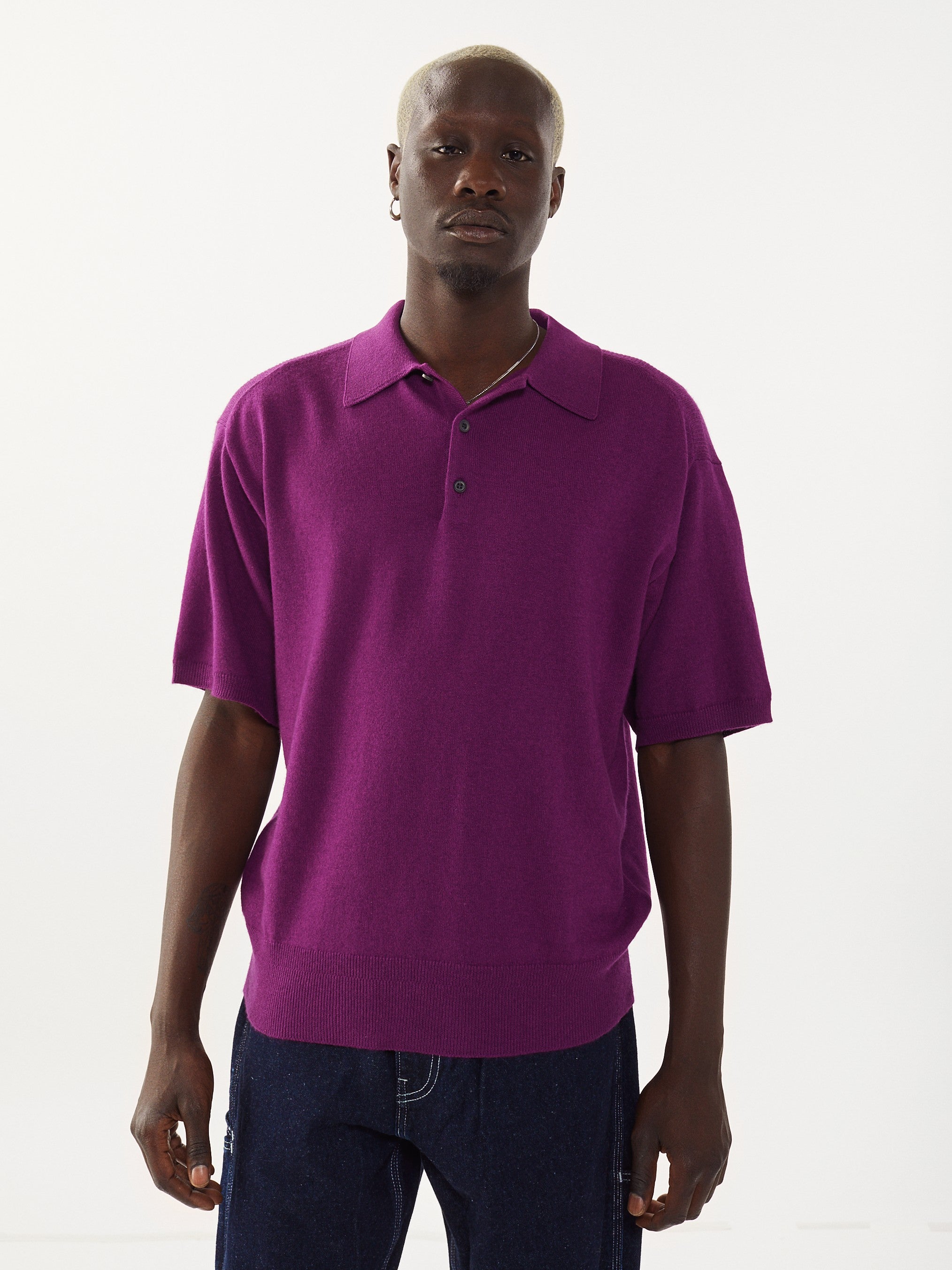 Men's Magenta Recycled Cashmere & Cotton Polo
