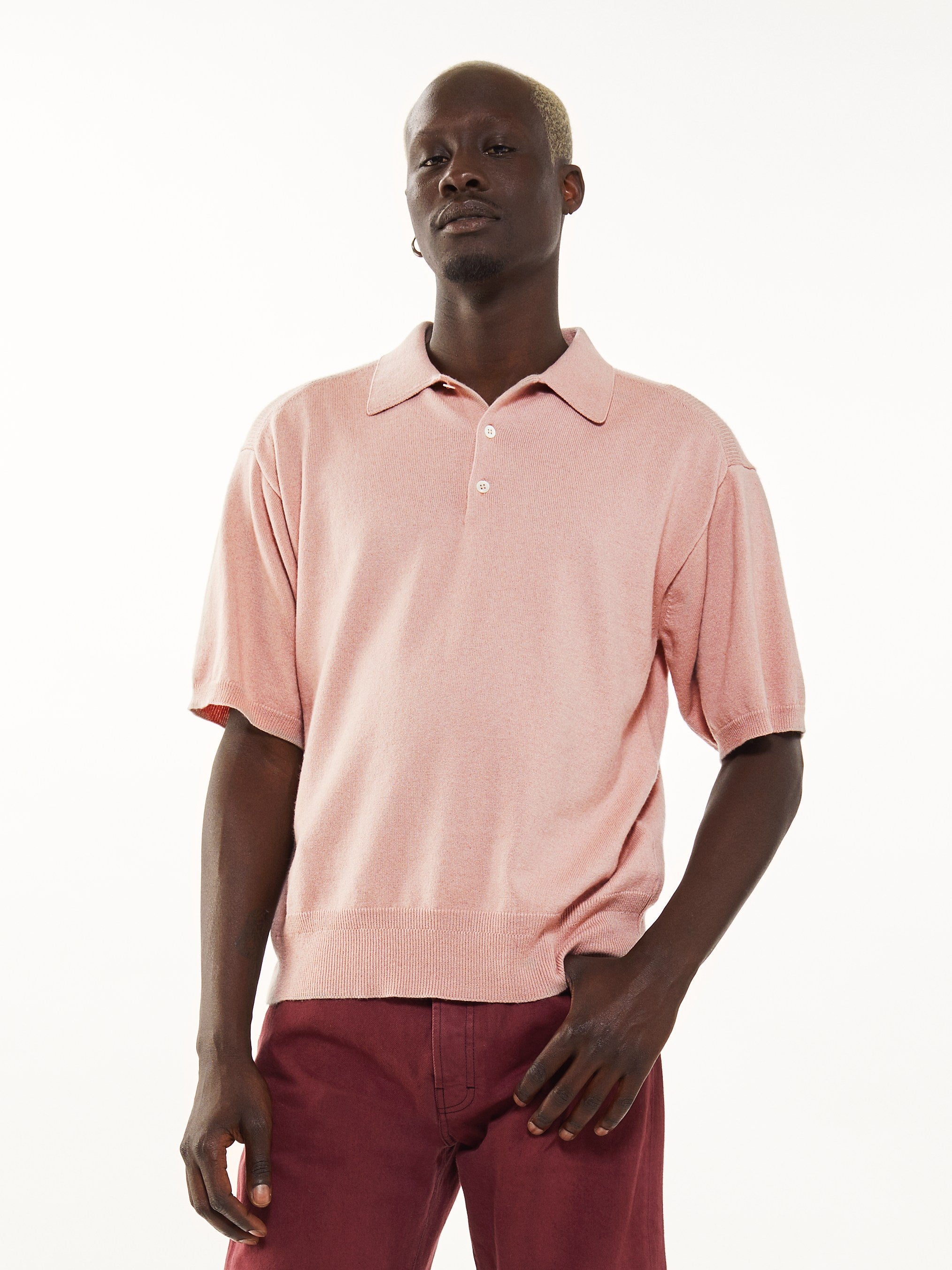 Men's Polo in recycled Cashmere and pink cotton