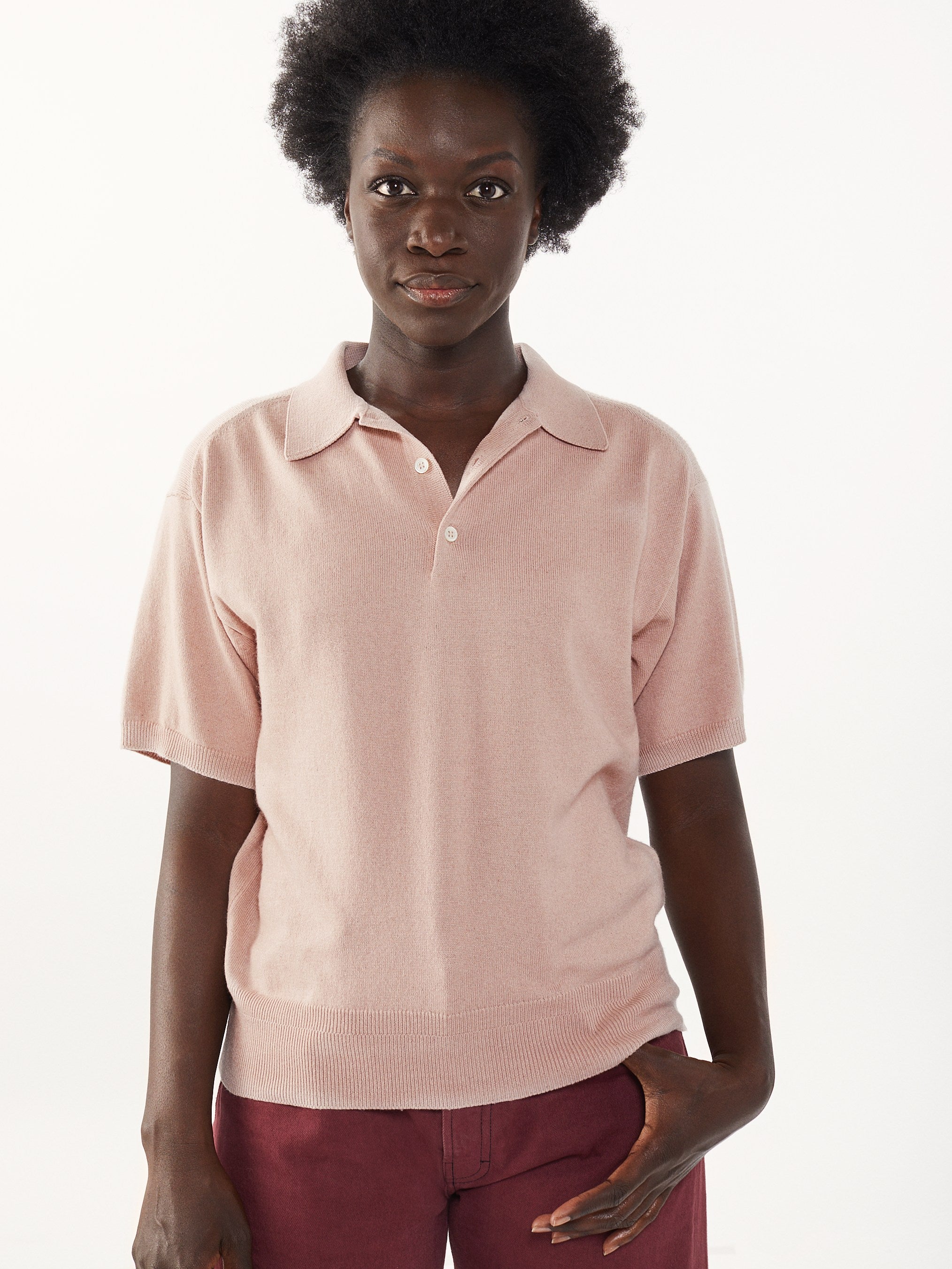 Women's polo shirt in recycled Cashmere and pink cotton