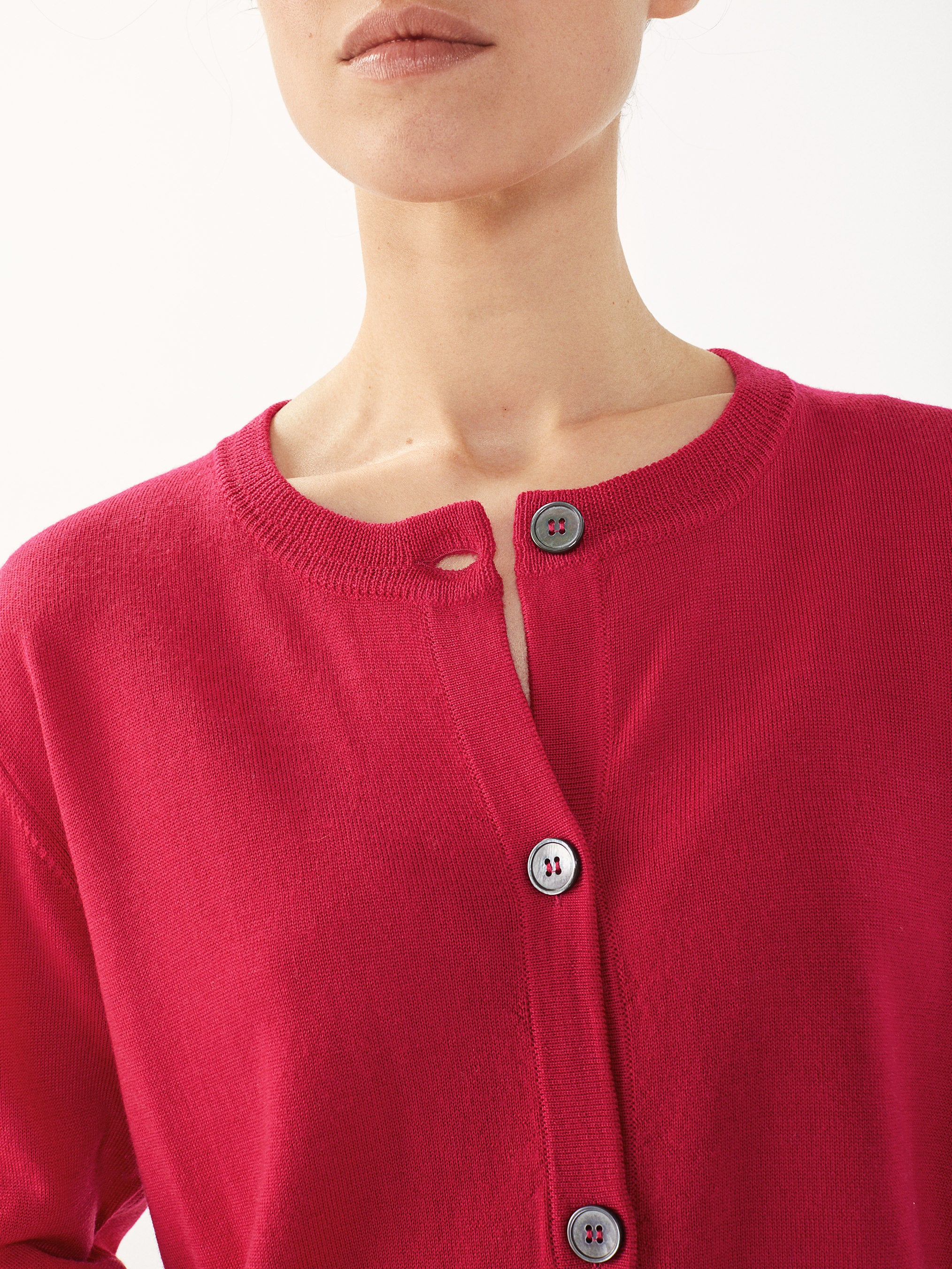 Women's Red Extrafine Wool Crop Cardigan