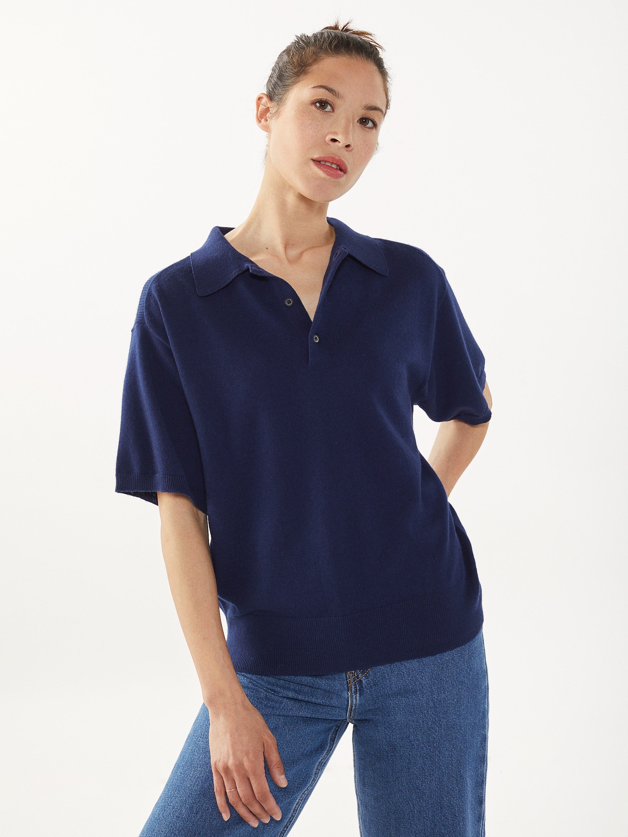 Women's polo shirt made of recycled Cashmere and cotton Navy