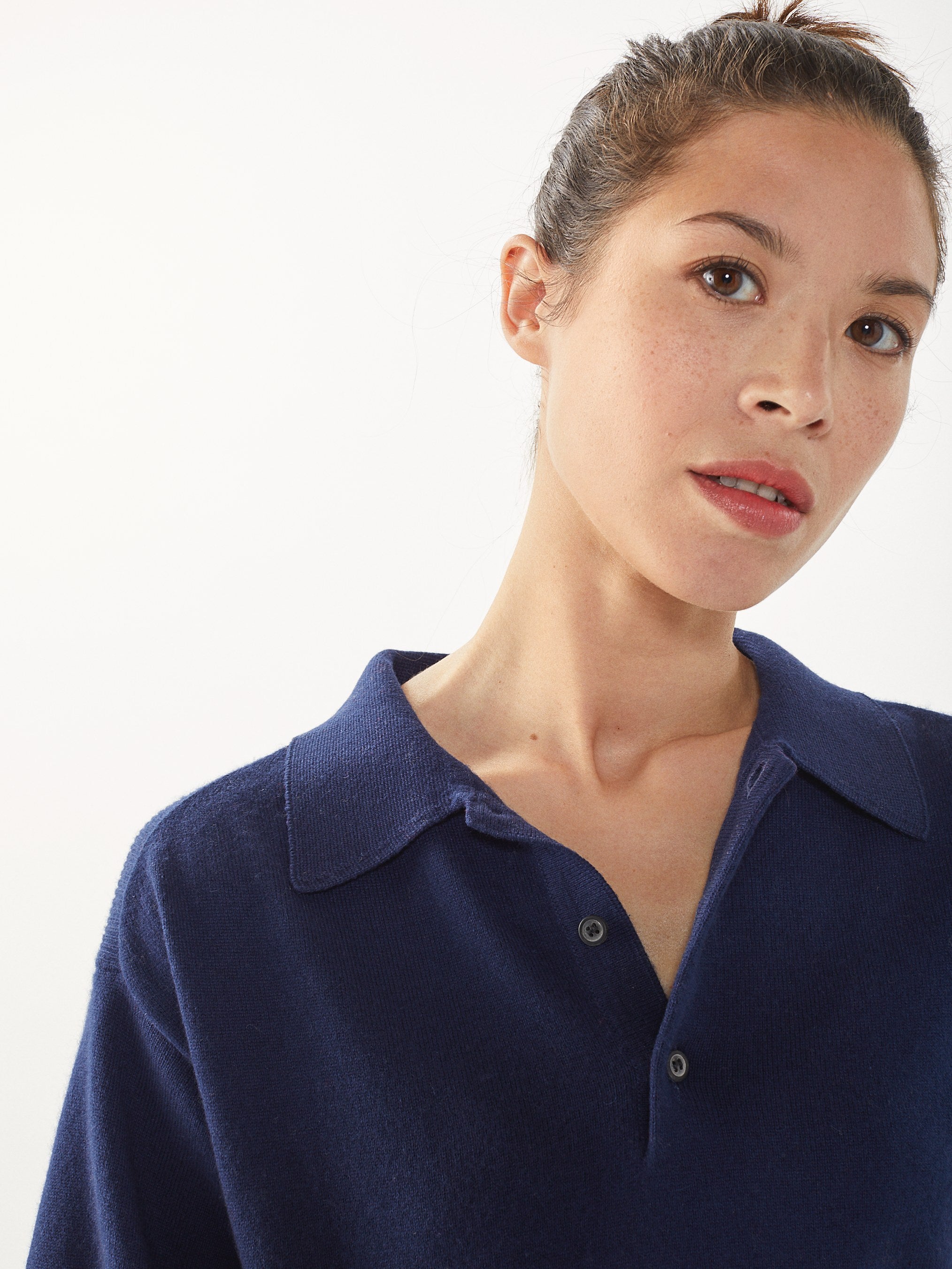 Women's Navy Recycled Cashmere & Cotton Polo