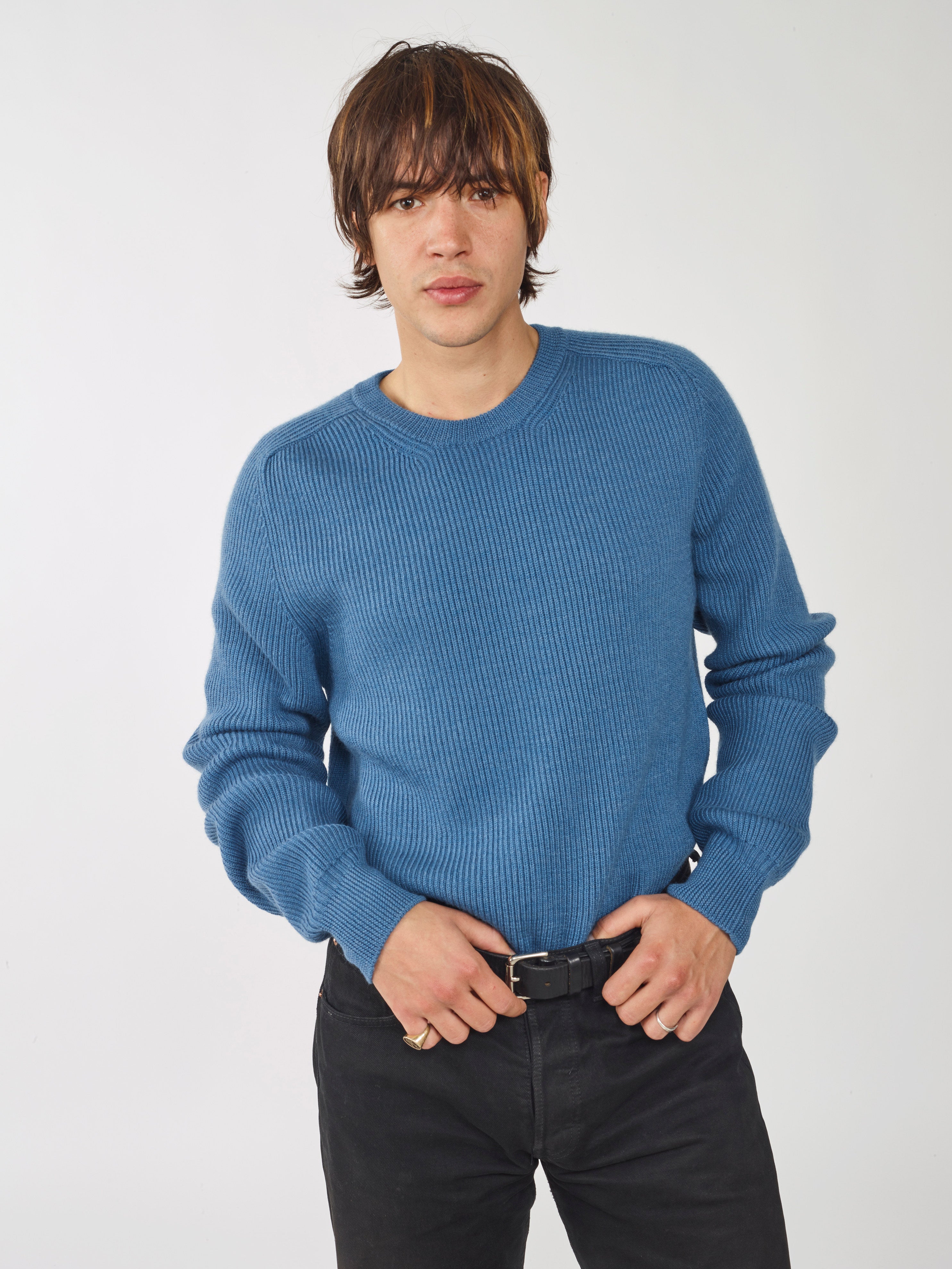 Men's Blue Organic Wool Ribbed Sweater
