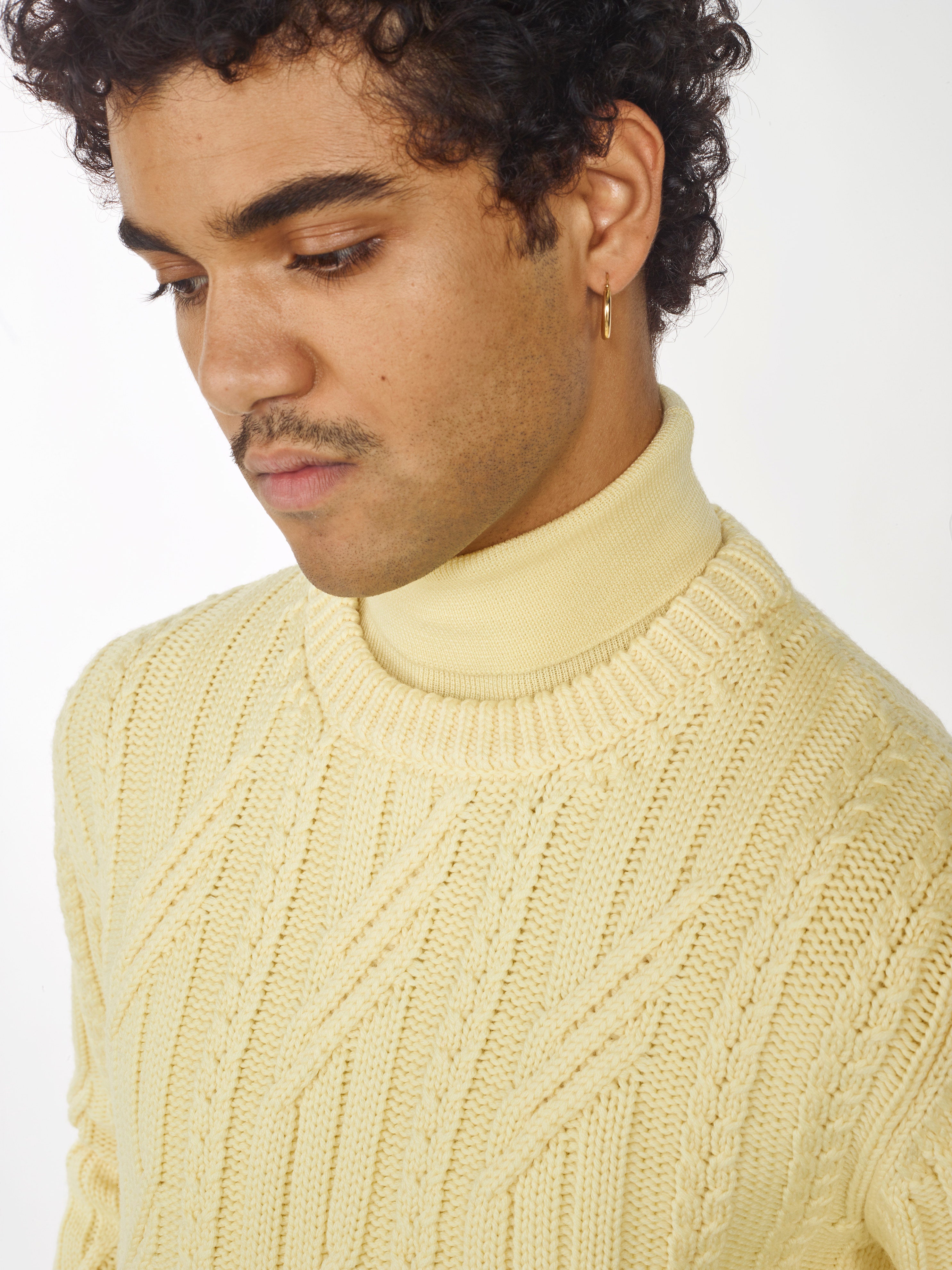 Men's Yellow Organic Wool Cable Knit