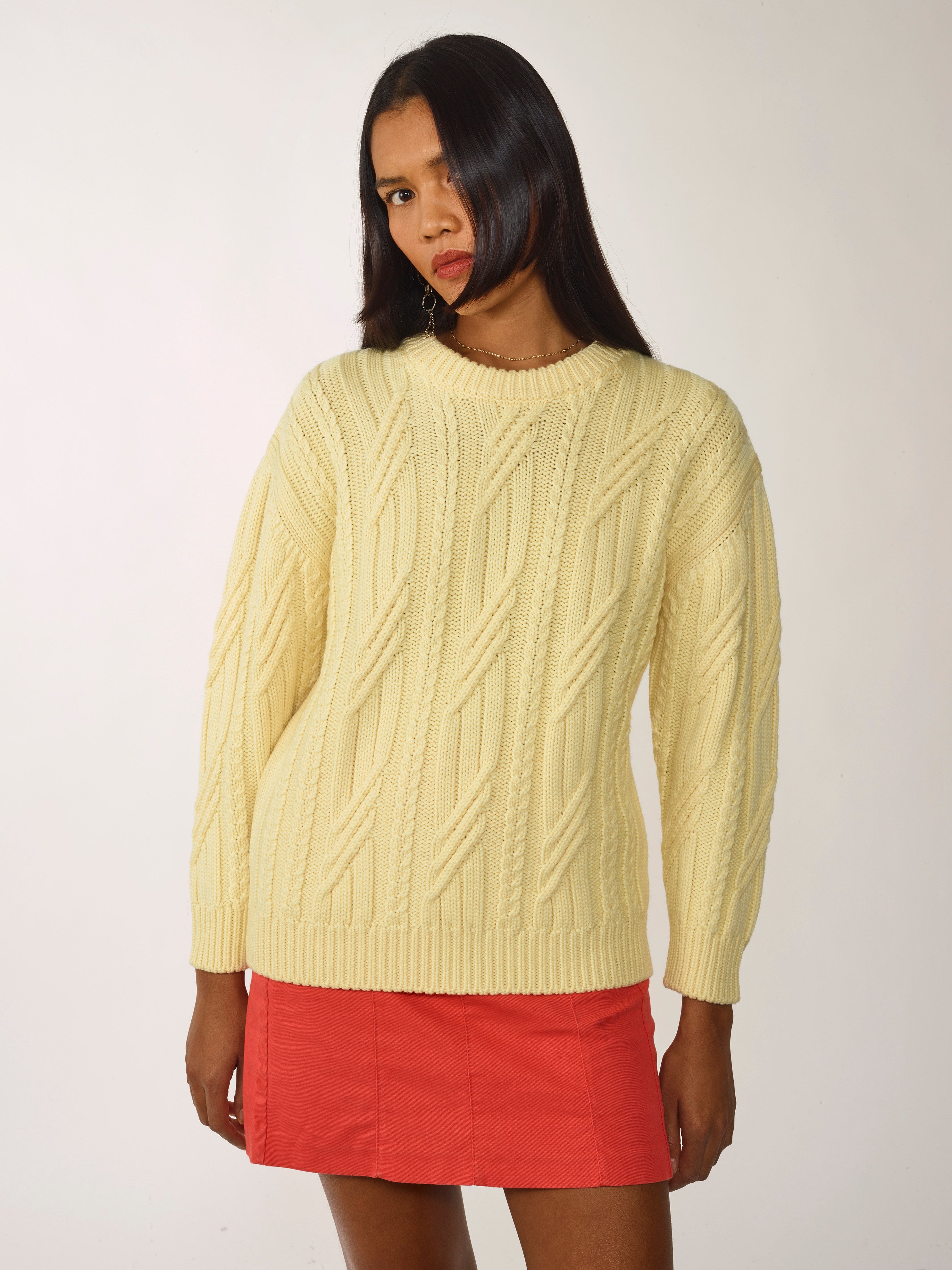 Yellow organic wool sweater for women
