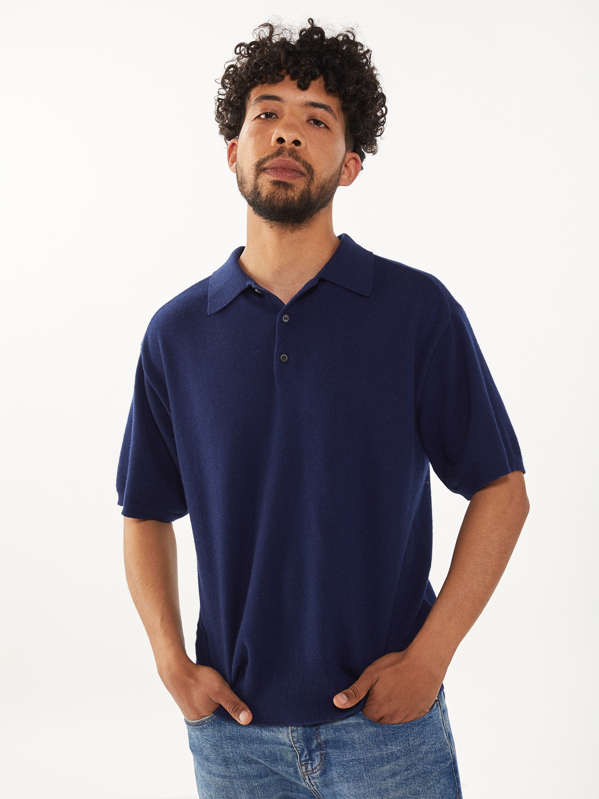 Men's Polo shirt in recycled Cashmere and cotton Navy