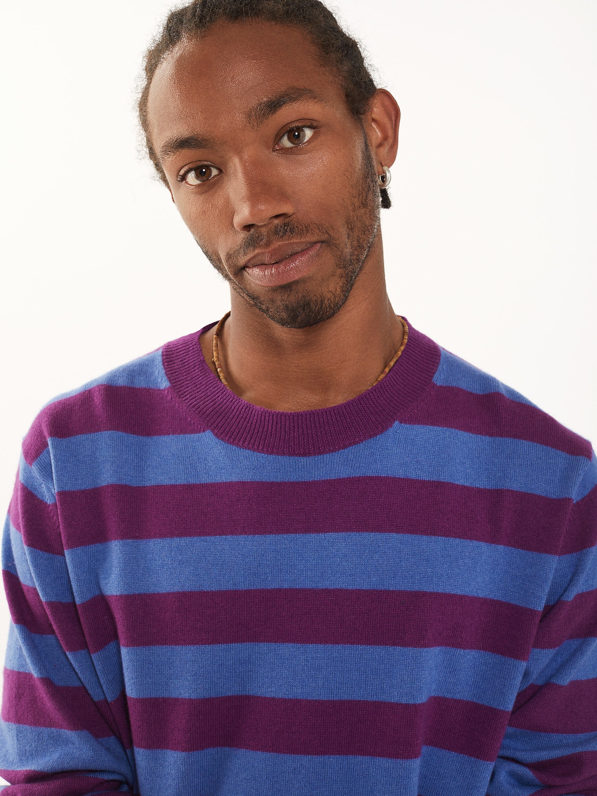 Men's Magenta Recycled Cashmere & Cotton Striped Sweater