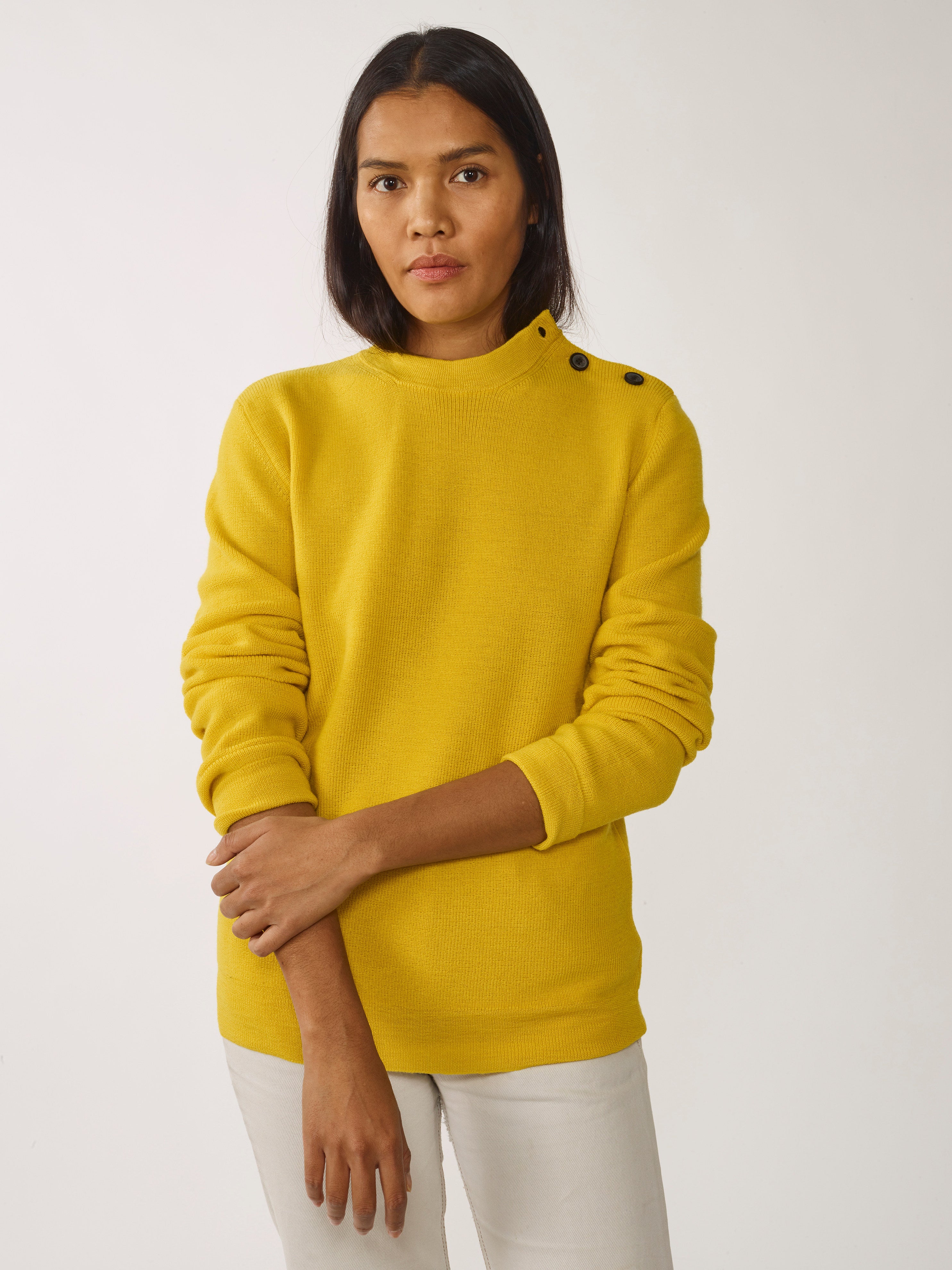Women's yellow organic wool button-down sweater