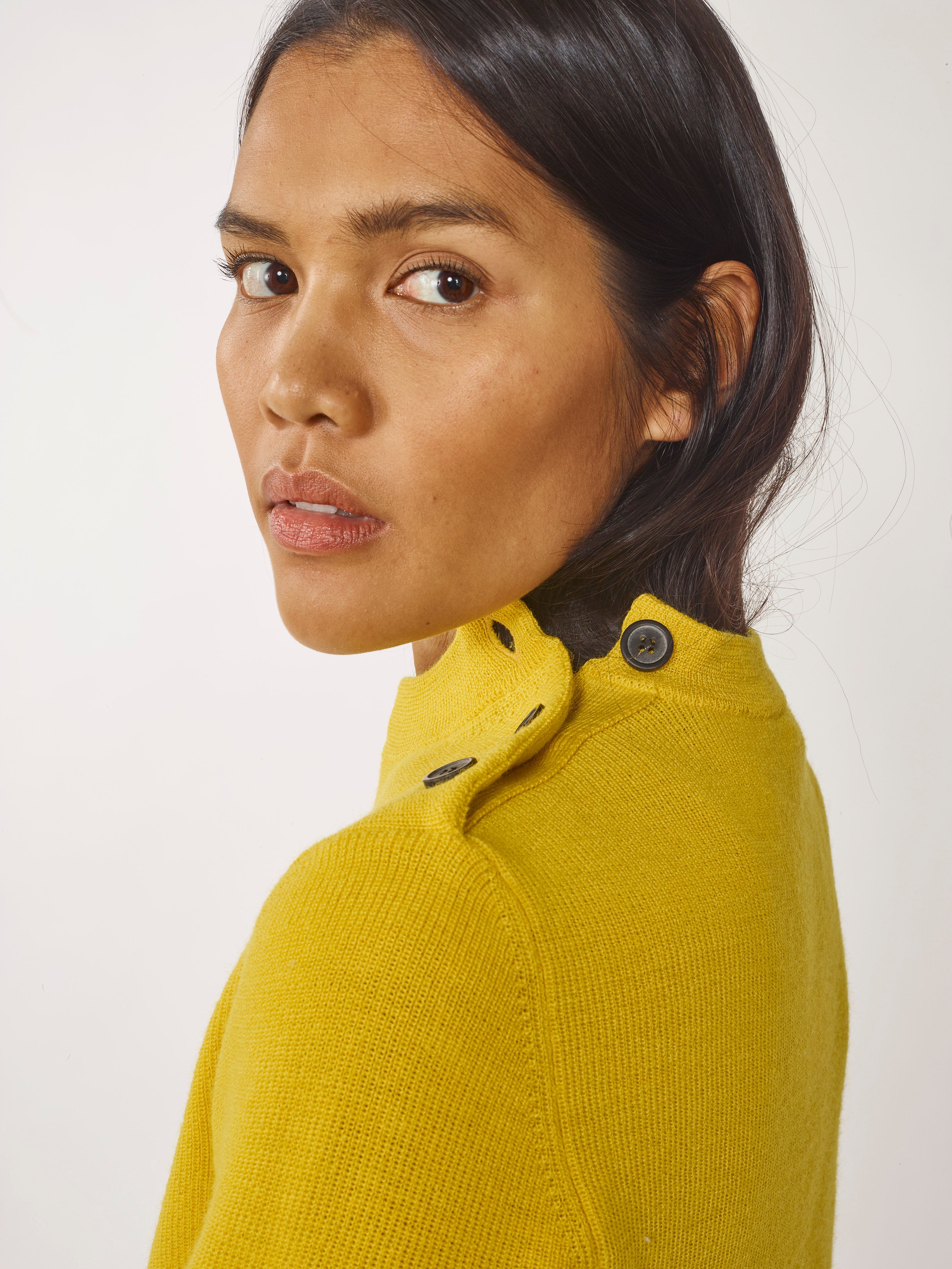 Women's Yellow Organic Wool Fisherman Sweater