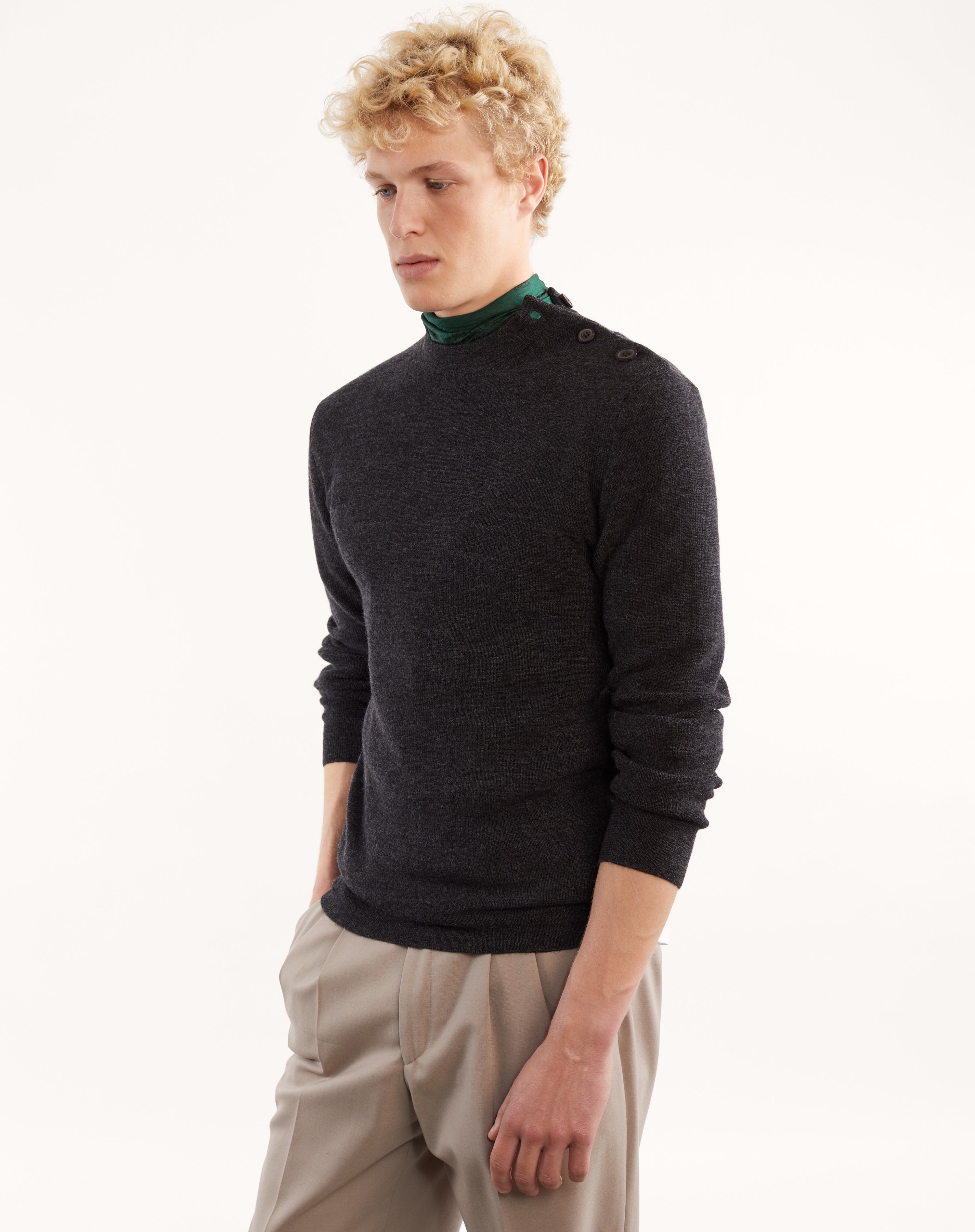 Men's organic wool button-down sweater Dark Grey