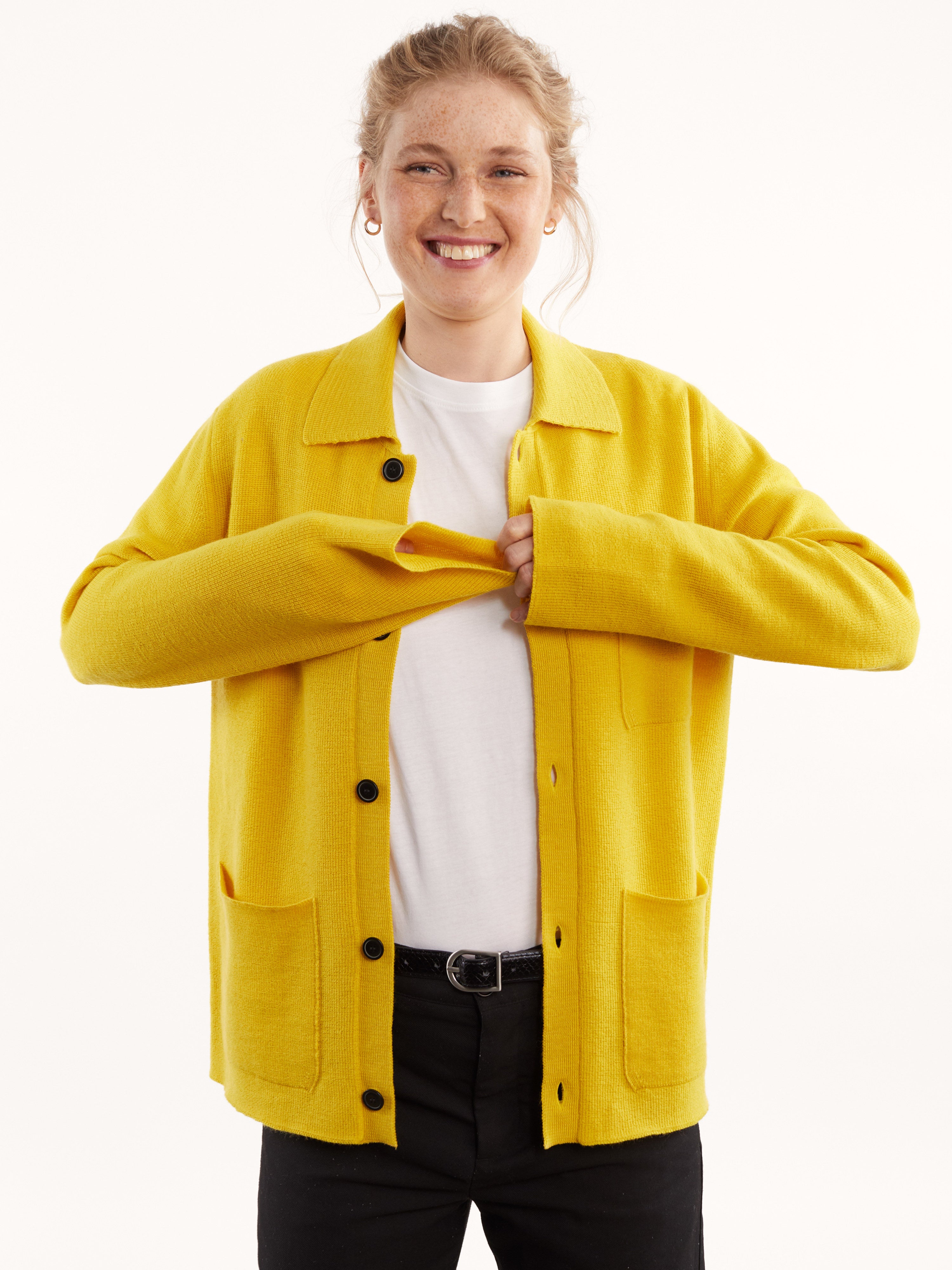 Women's yellow organic wool worker jacket