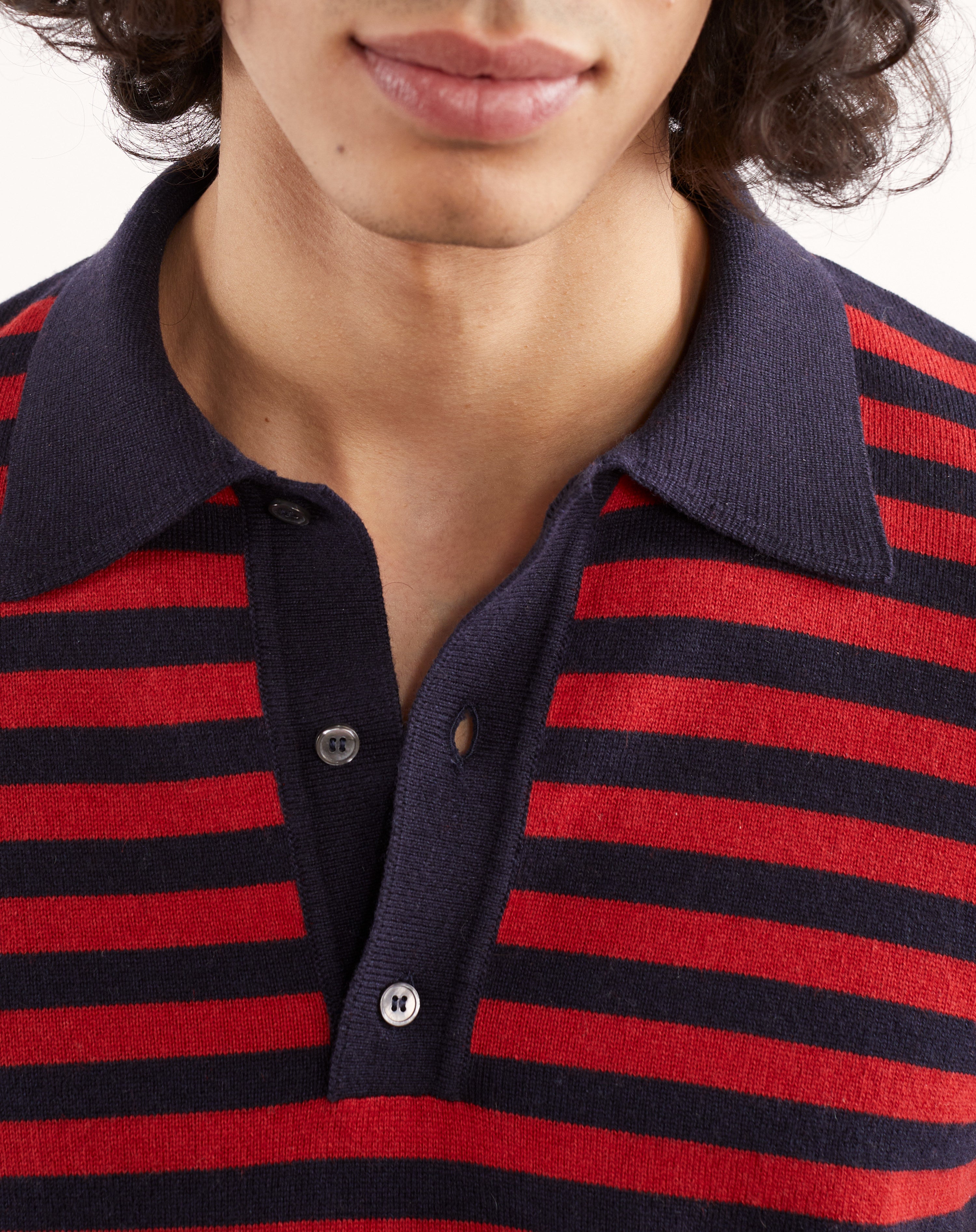 Men's Navy Recycled Cashmere & Cotton Striped Polo