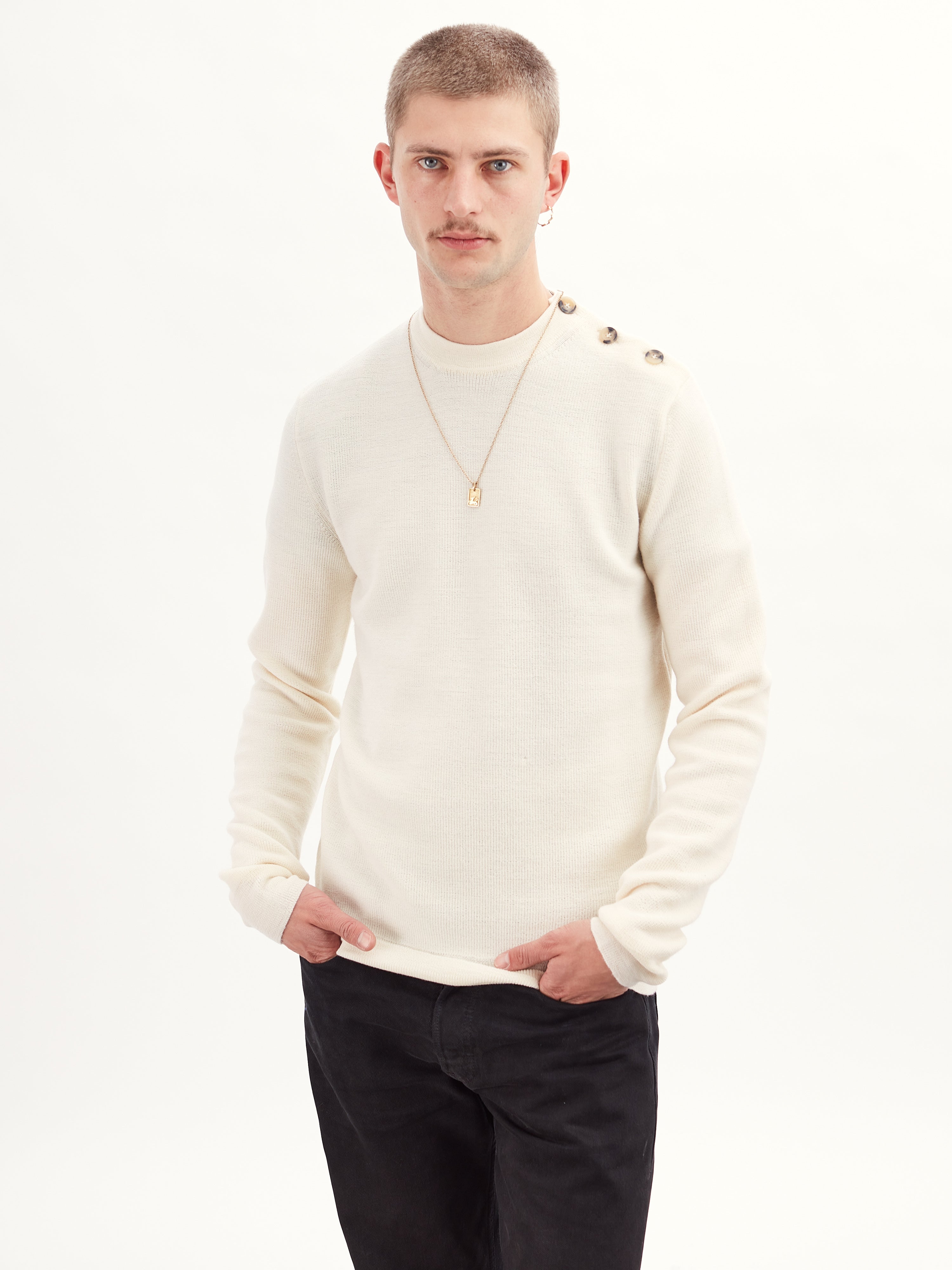 Men's Off White Organic Wool Fisherman Sweater