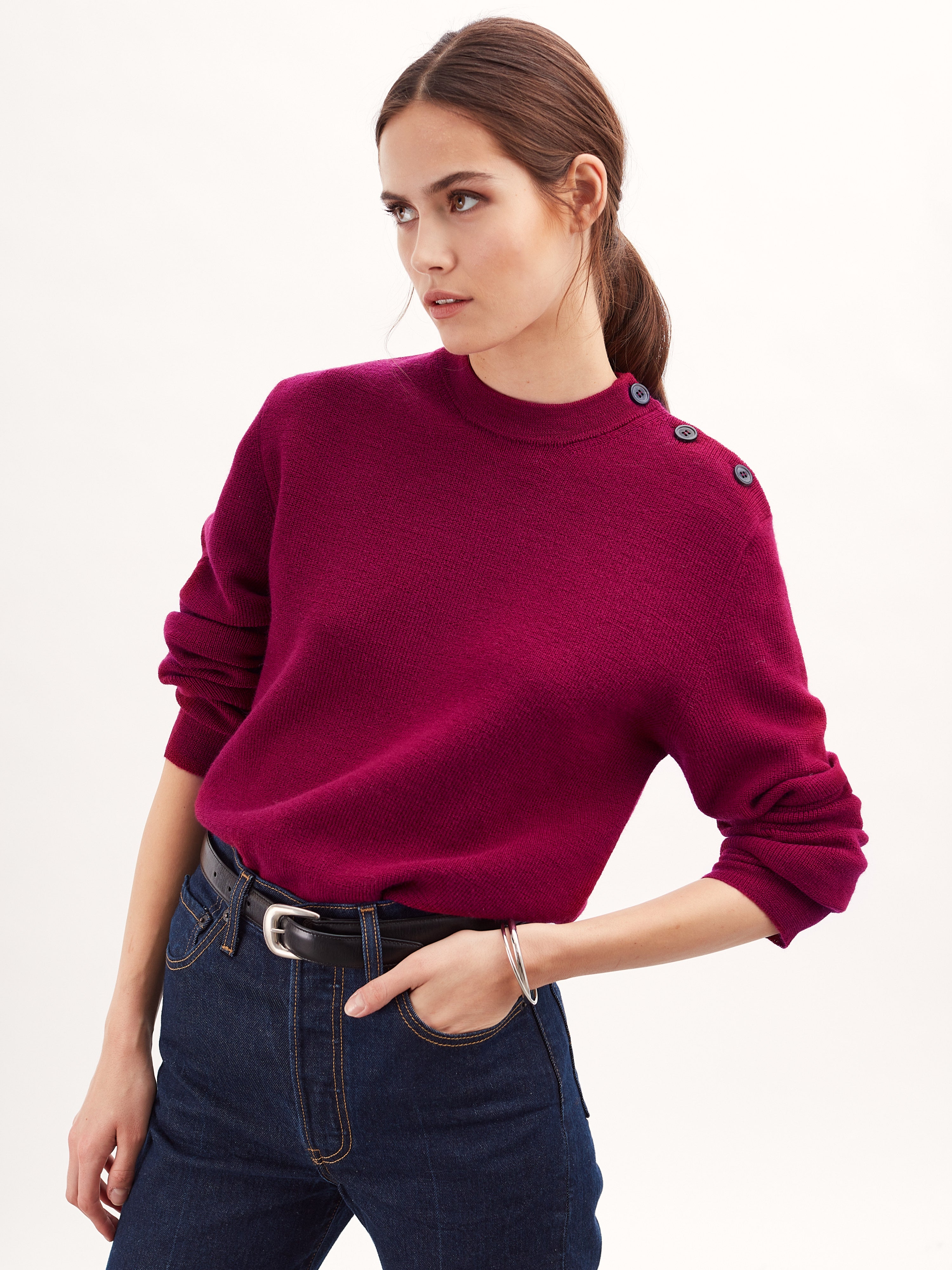 Women's Red Organic Wool Fisherman Sweater