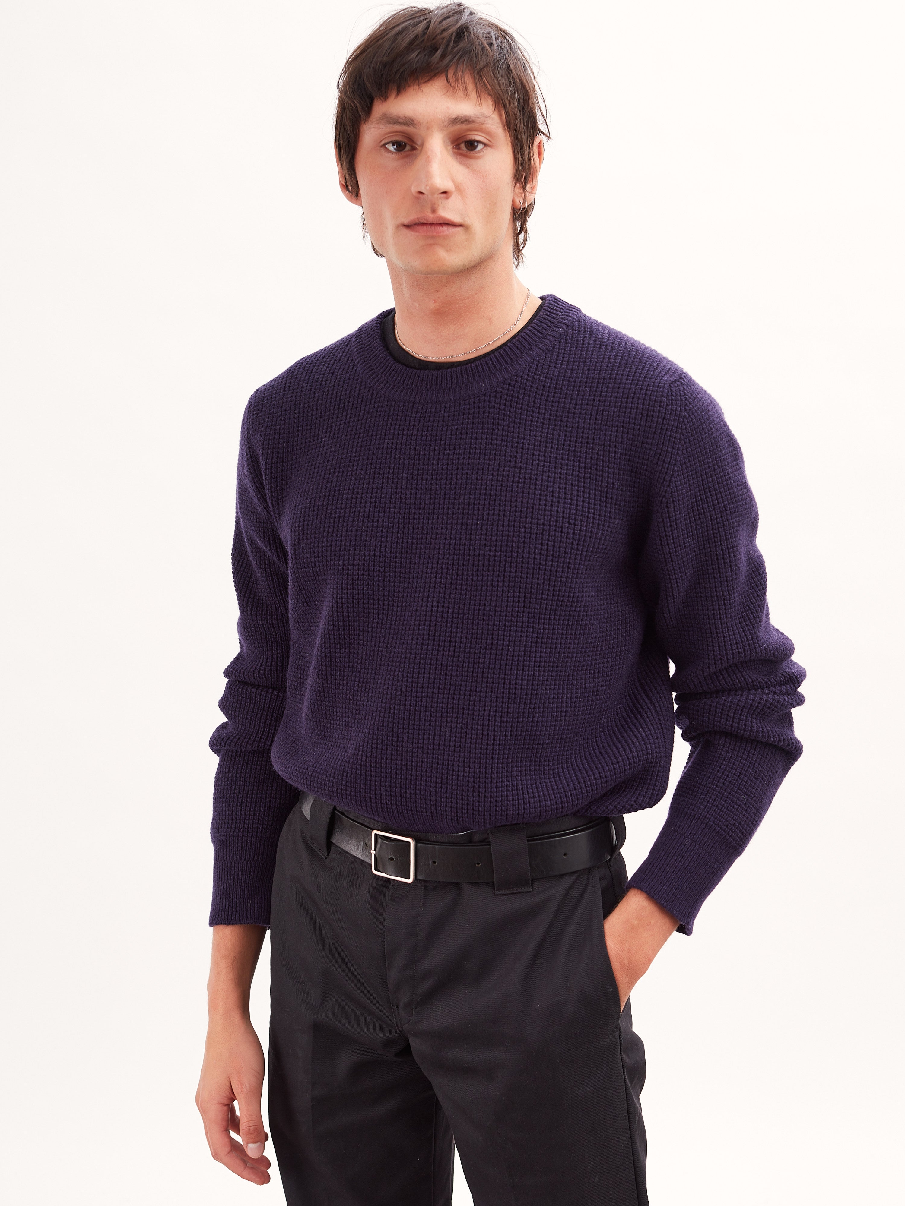 Crewneck wool & Cashmere recycled plum for men