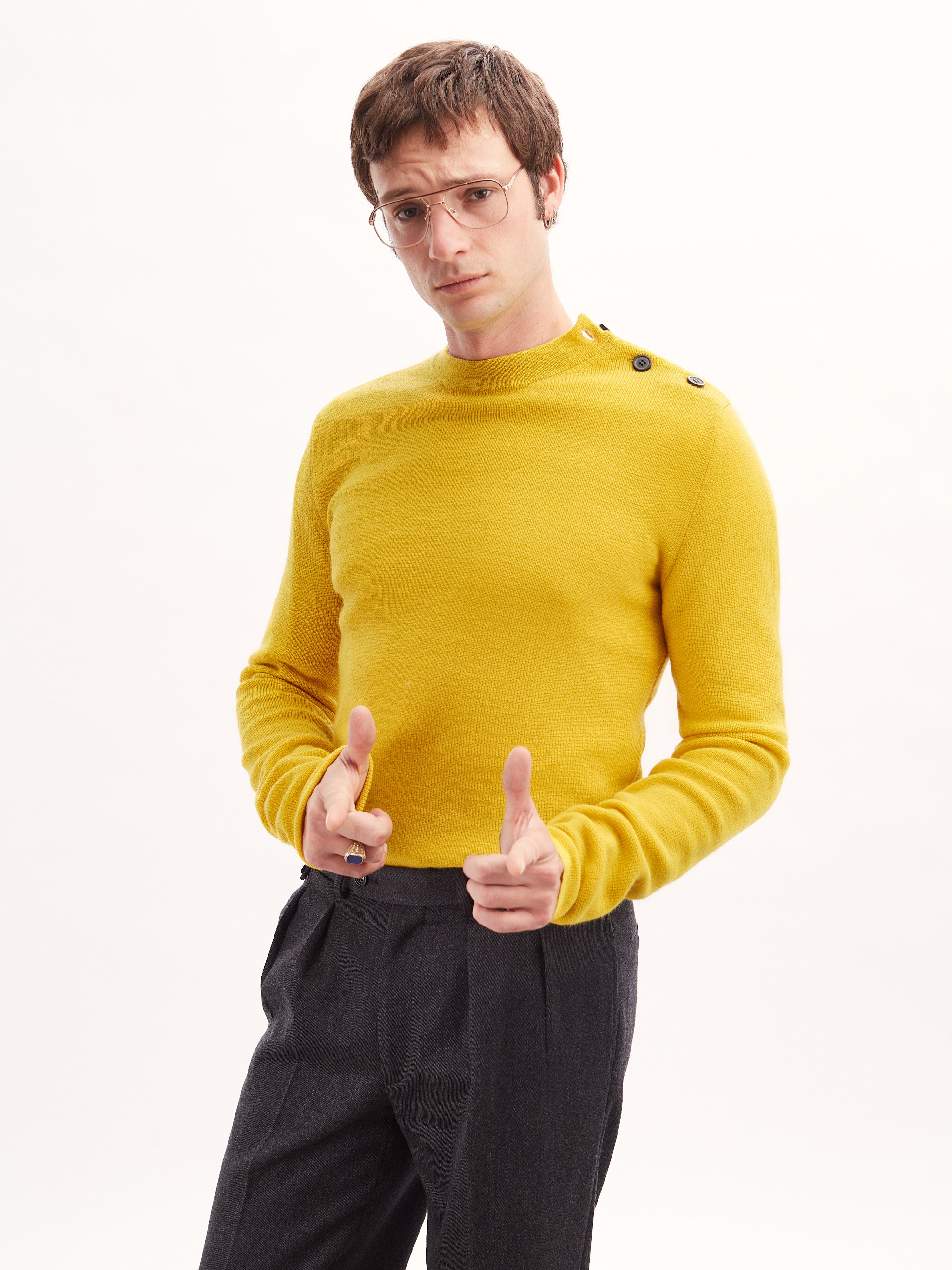 Men's Yellow Organic Wool Fisherman Sweater