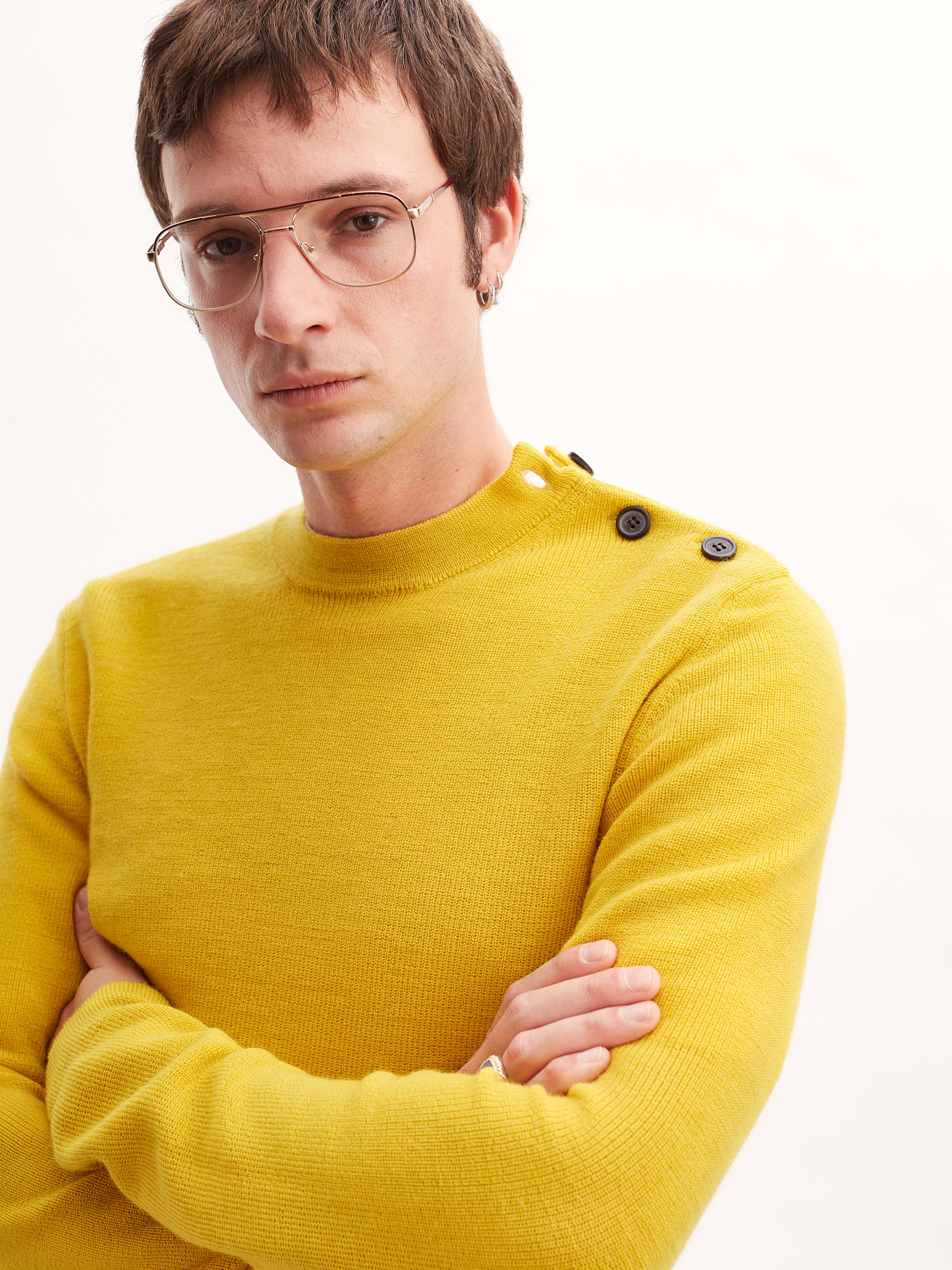 Men's yellow organic wool button-down sweater